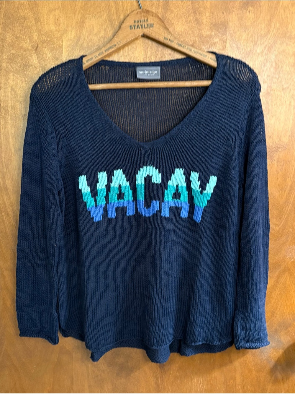 Wooden Ships Navy Blue Slouchy Vacay Sweater Baggy Preppy Nautical Coastal Boho
